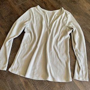 Waffle Knit Long Sleeved Sweater Top Neutral Basic Layering
